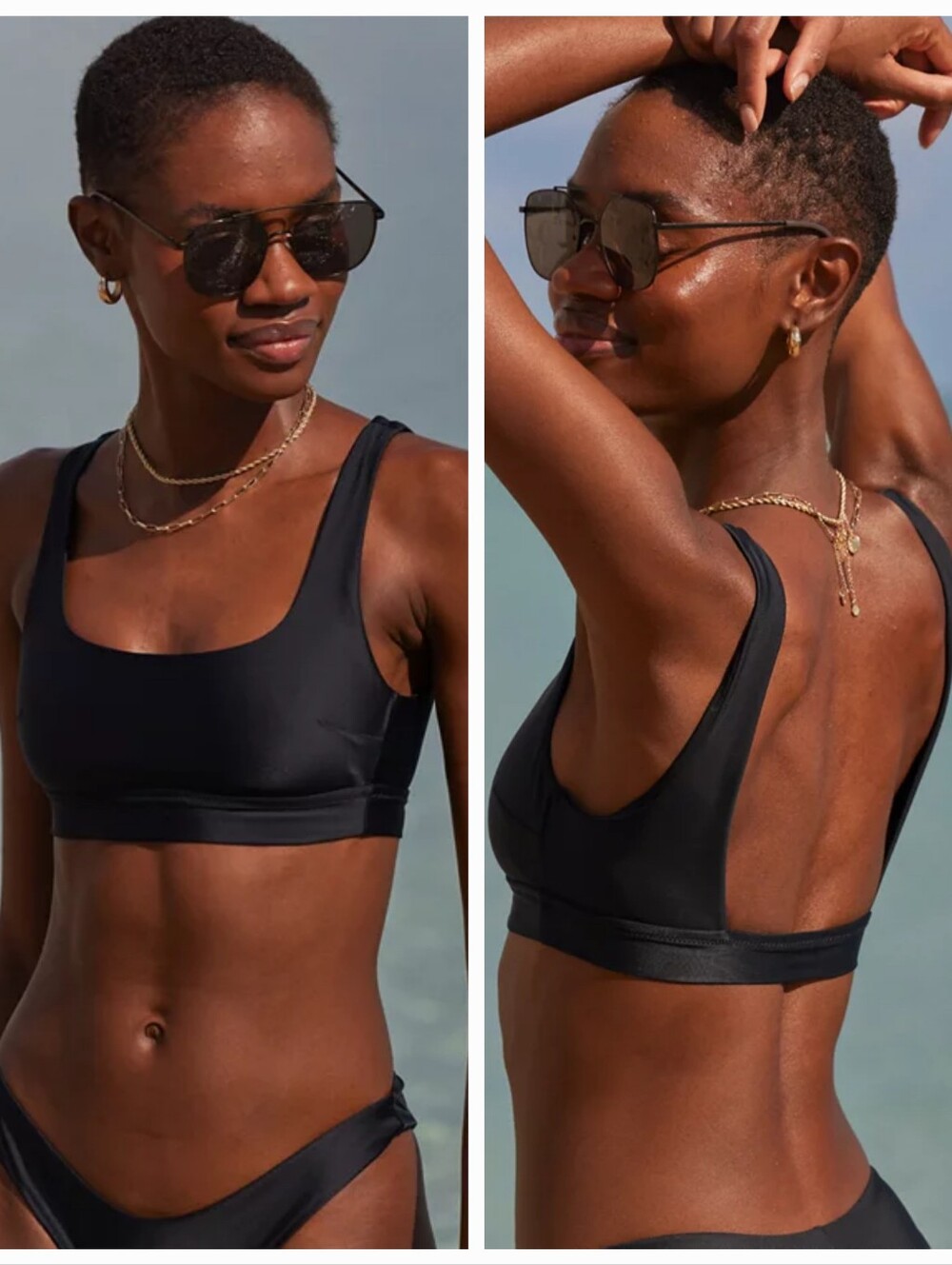 Aerie Black Ribbed Banded Wide Strap Scoop Neck Square Back Bikini Top Size XL
